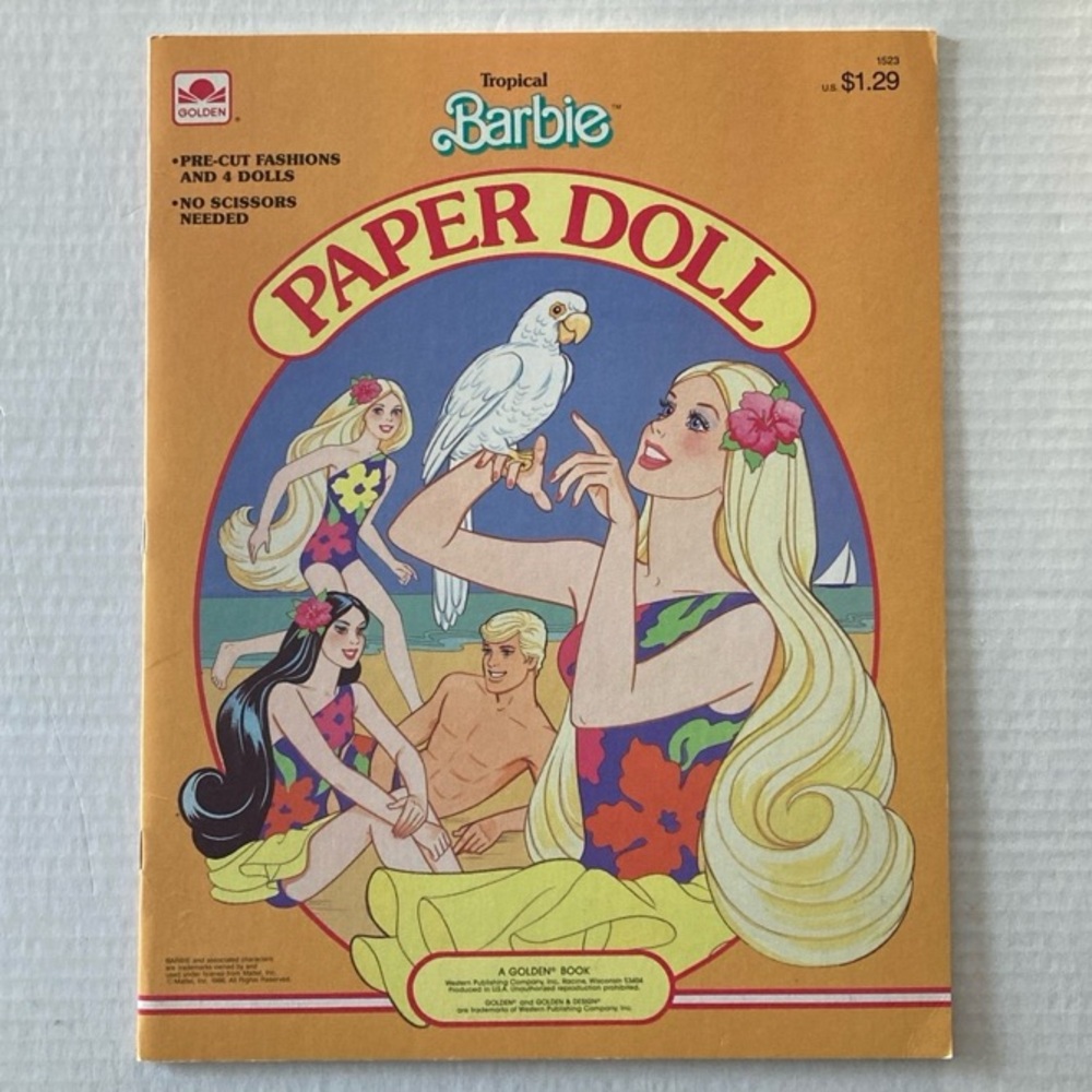 Vintage Tropical Barbie Paper Doll Book 1986 Golden Books